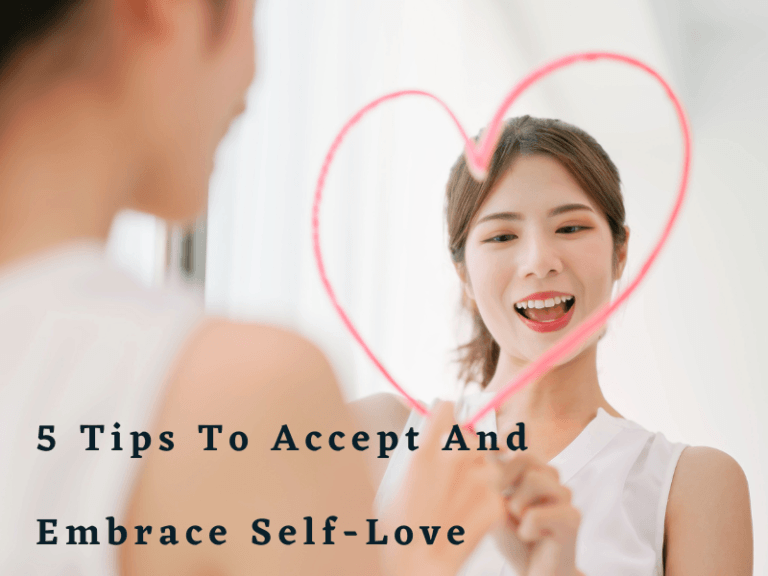 Woman looking into mirror as she accepts and embrace self-love